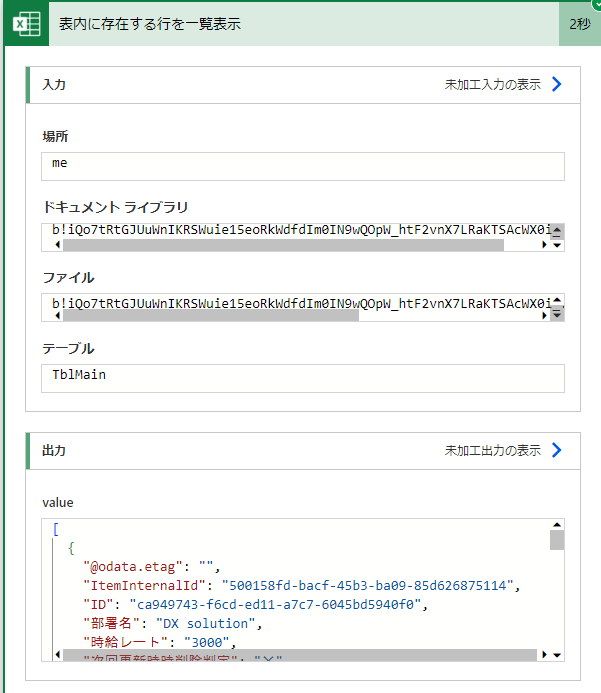 データの読み込みに成功した結果